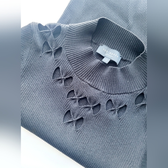 Ted Baker Emiiaa Engineered CutOut Bow Rib Sweater Short Sleeve Black Ted1/XS/4 - Picture 4 of 16